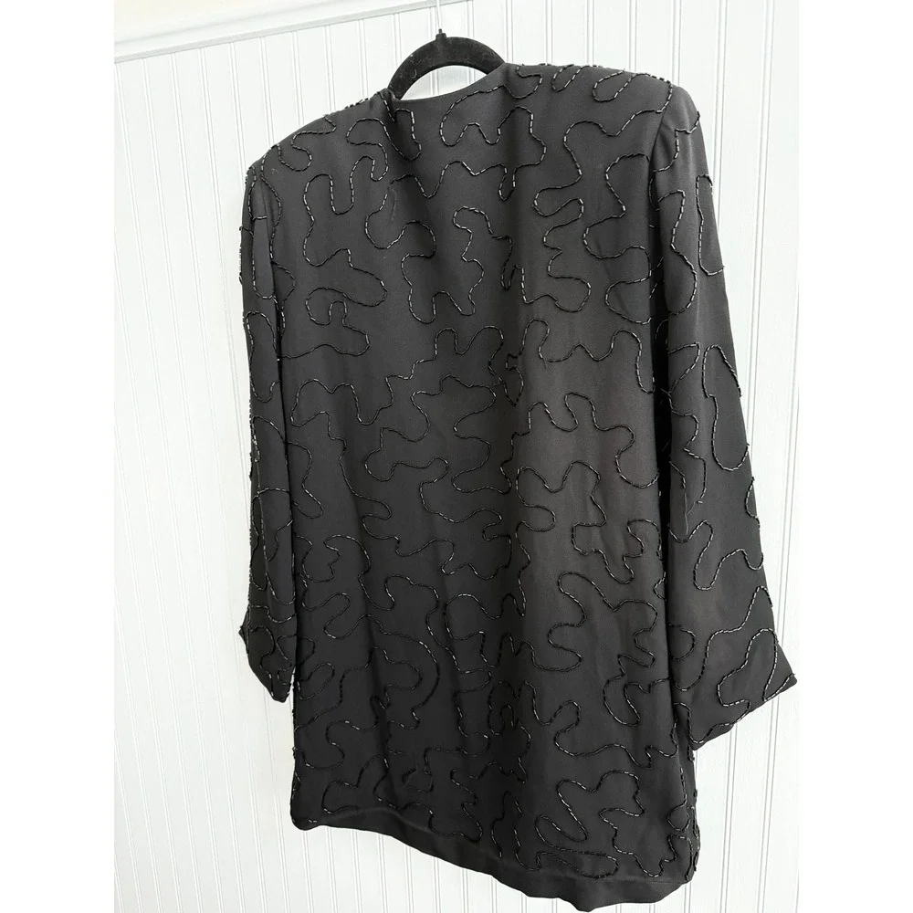 Vintage Nancy Heller Bergdorf Goodman‎ Beaded Evening Jacket Black Squiggle Coat